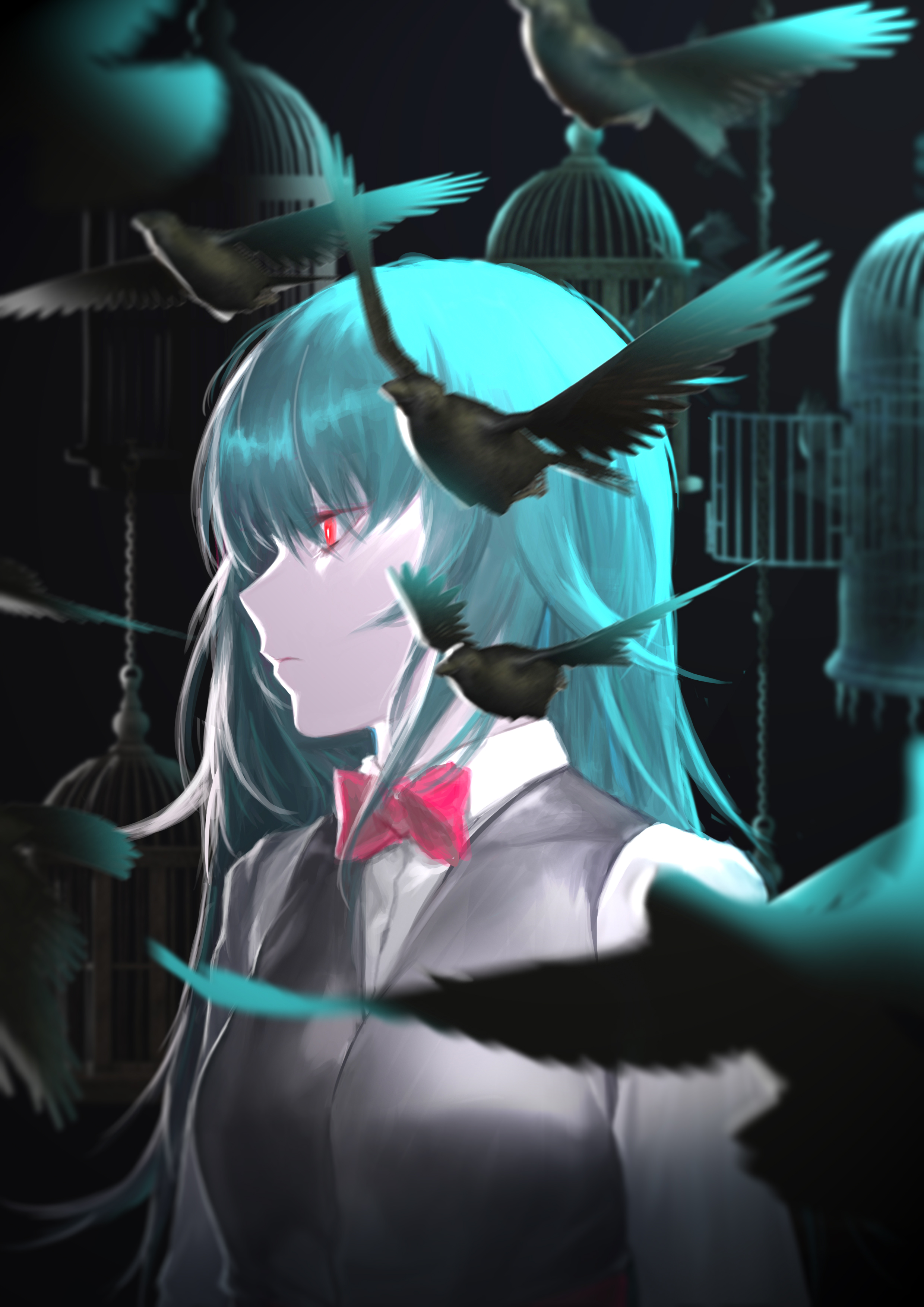 A dark flock of birds