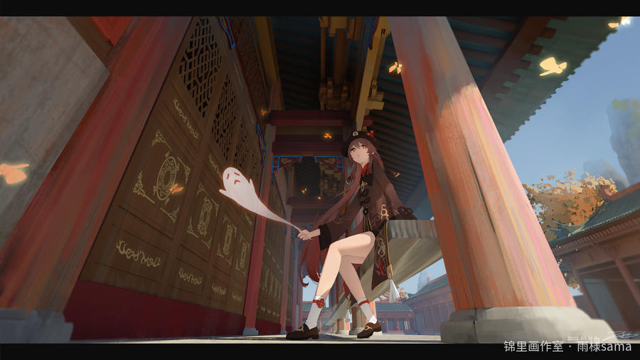 胡桃·蝶舞图片插画壁纸画作