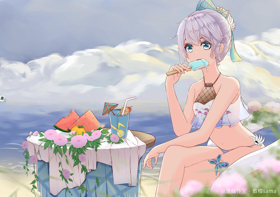 观星夏日泳装图片插画壁纸画作