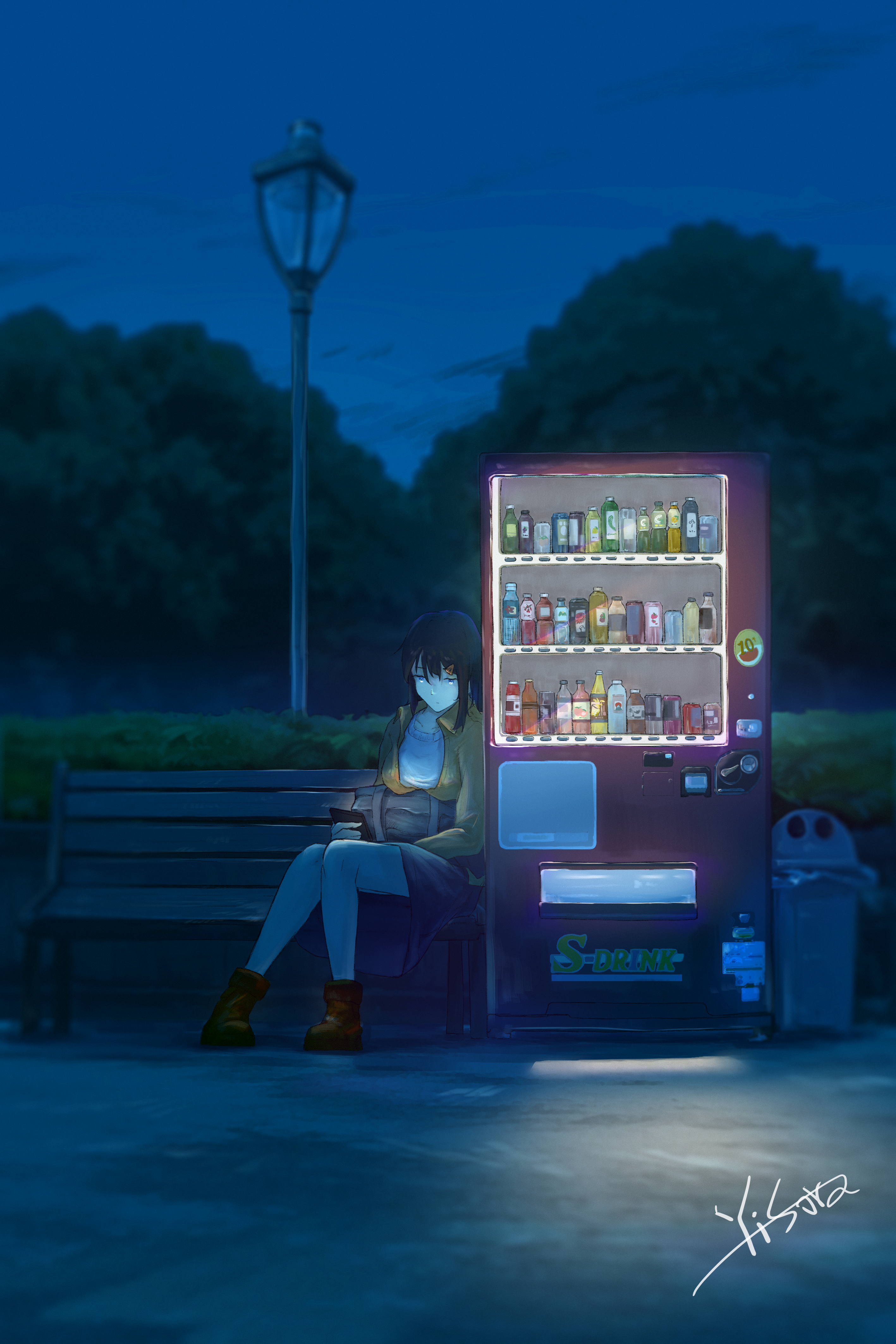 公园长椅上的孤独女孩